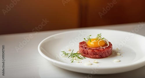 Gourmet beef tartar topped ...