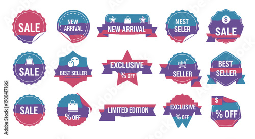 Collection of sale and discount labels.