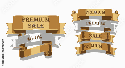 Golden Premium Sale Ribbons Banners.