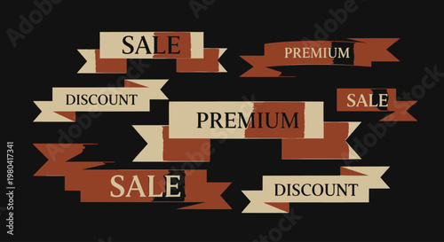 Sale Discount Premium Ribbons Banners.