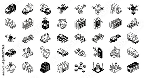 Isometric Delivery and Logistics Icons Set for Modern Transportation.