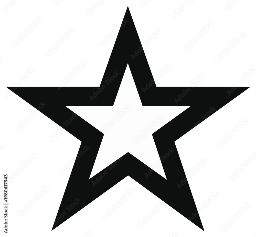 Fototapeta premium Bold Black Five-Pointed Star Silhouette with Inner White Star, Graphic Design Element
