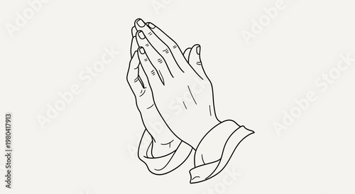 Hands in prayer gesture illustration against cream background