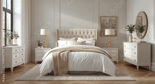Stylish bedroom setup featu...