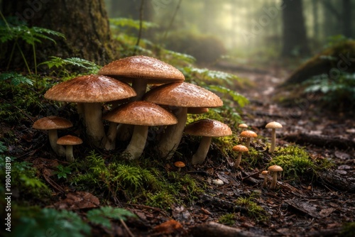 Mushrooms Growing in Lush W...