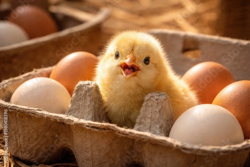 Happy chick peeking out fro...