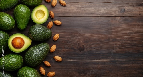 Organic farming of delicious hass avocados featuring copy space