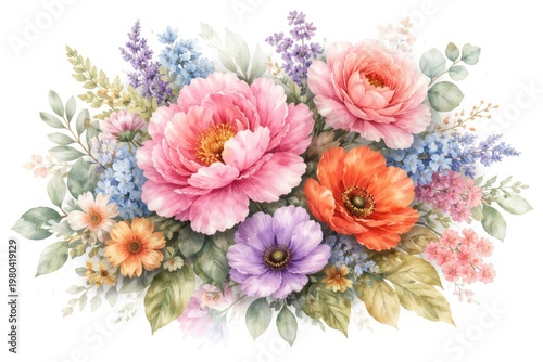 Watercolor floral illustration with large hand painted elements