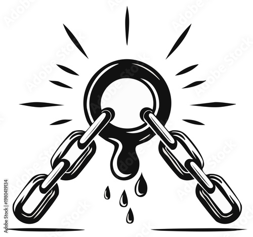 Abstract illustration of a chain breaking with liquid and sunlight effects