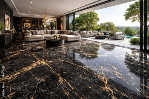 Luxury black marble floorin...
