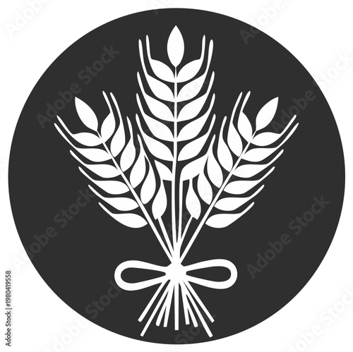 Wheat Stalks Tied with Bow Icon: Simple Isolated Symbol of Harvest and Agriculture