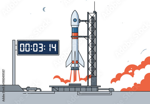 Vibrant illustration of a rocket launching from its pad, symbolizing ambition, progress, and the thrilling journey of space exploration and scientific discovery