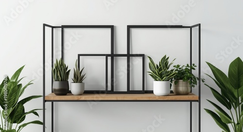 Wooden shelf with metal fra...