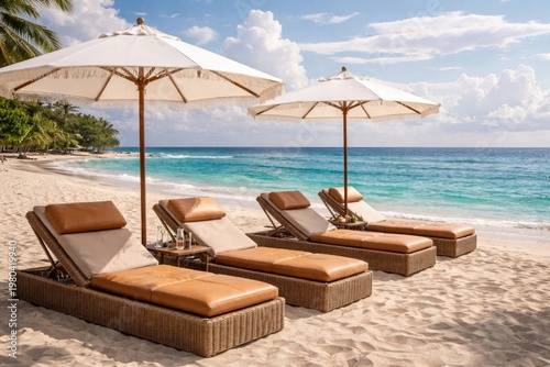 Relaxing empty wicker beach...