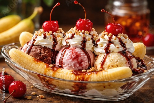 A tempting banana split des...