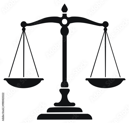 Silhouette illustration of a balanced scales of justice symbol for legal or fairness concepts.
