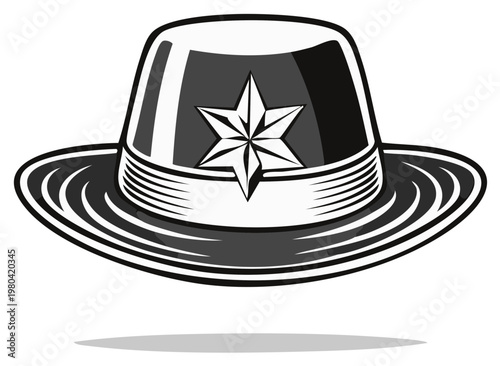 Iconic Australian Outback Hat with Star Emblem Black and White Graphic