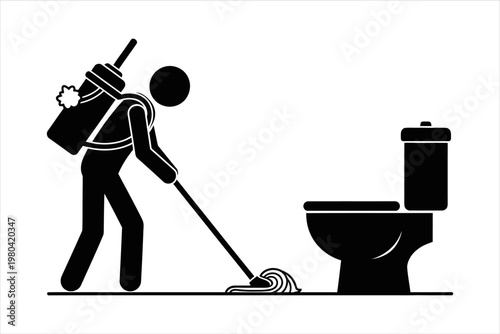 Cleaning a Toilet with a Mop and Backpack Sprayer Icon