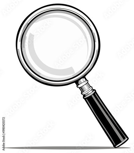 Magnifying glass illustration with black handle used for searching and inspection, represented as a clean vector graphic.