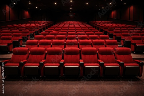 Empty red cinema seats with...