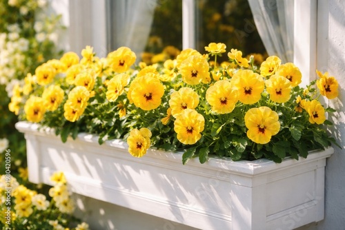 Vibrant yellow pansies bloo...