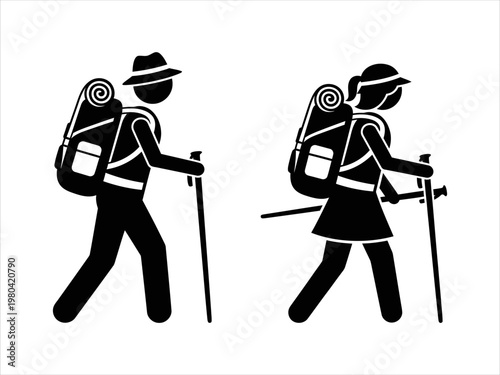 Hikers with backpacks and walking sticks exploring the wilderness