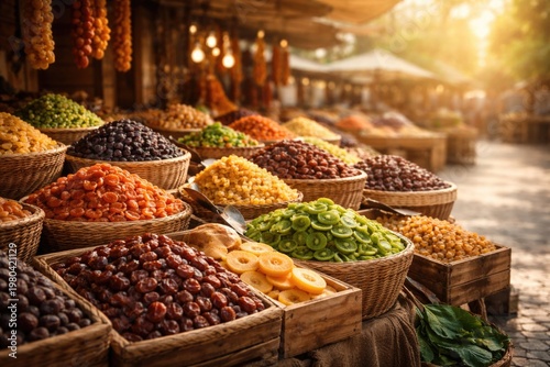 Dried fruit market scene wi...