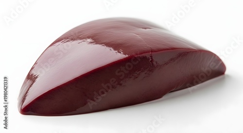 Fresh Raw Beef Liver on White Background, Uncooked Organ Meat for Culinary Preparation