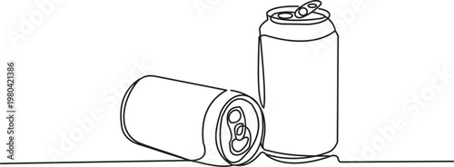 Line drawing of two soda cans on white background