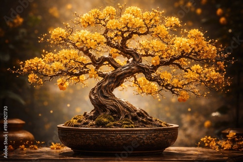 A lively apricot bonsai wit...