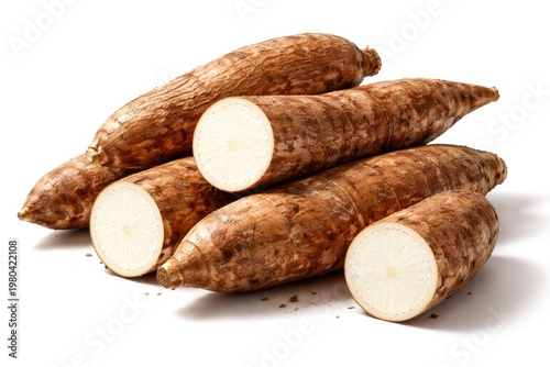Cassava roots isolated on a...