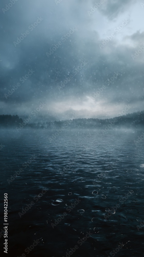 Fototapeta premium Stormy Lake with Rain and Fog