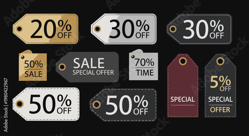 Discount sale tags and labels.