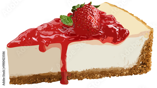 a slice of strawberry cheesecake with syrup aesthetic flat vector illustration