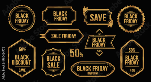 Golden Black Friday Sale Labels.