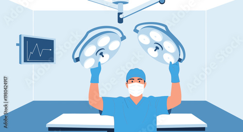 Surgeon Adjusting Operating Room Lights Before Surgery
