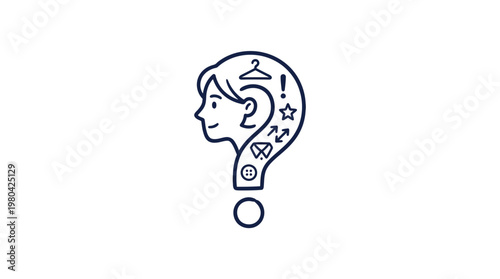 Woman's Head In Question Mark Symbol With Icons