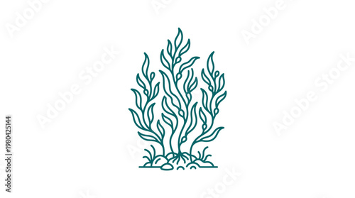 Minimalist Teal Seaweed Design on White Background