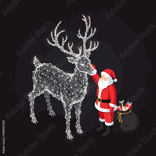 Santa Claus and Illuminated Reindeer - A Festive Christmas Scene.