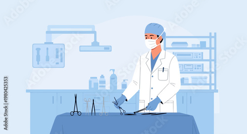 Surgeon Preparing Surgical Instruments in Operating Room