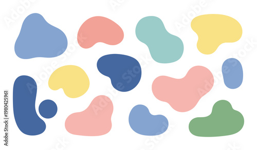 Colorful abstract blobs in pastel shades of blue pink yellow and green