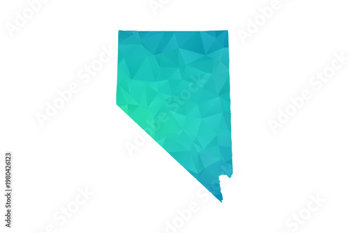 Nevada Map - Polygon Style Vector Illustration in Green and Blue Gradient, Low Poly Geometric Design, Isolated on White Background, Perfect for Infographics and Learning Use.