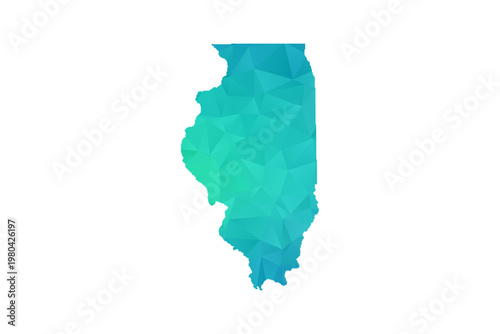 Illinois Map - Polygon Style Vector Illustration in Green and Blue Gradient, Low Poly Geometric Design, Isolated on White Background, Perfect for Infographics and Learning Use.