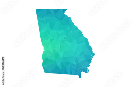 Georgia Map - Polygon Style Vector Illustration in Green and Blue Gradient, Low Poly Geometric Design, Isolated on White Background, Perfect for Infographics and Learning Use.