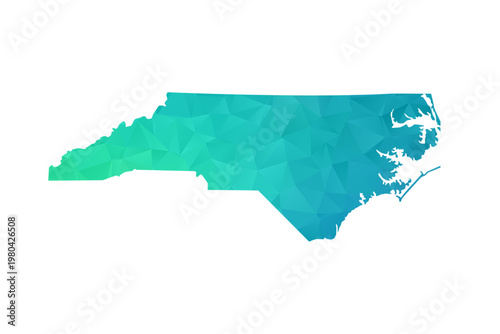 North Carolina Map - Polygon Style Vector Illustration in Green and Blue Gradient, Low Poly Geometric Design, Isolated on White Background, Perfect for Infographics and Learning Use.
