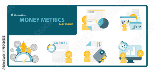 Business Data Metrics and Performance Analytics Dashboard Set