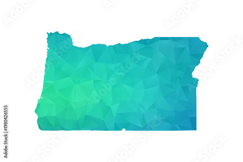 Oregon Map - Polygon Style Vector Illustration in Green and Blue Gradient, Low Poly Geometric Design, Isolated on White Background, Perfect for Infographics and Learning Use.