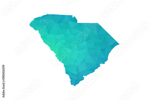 South Carolina Map - Polygon Style Vector Illustration in Green and Blue Gradient, Low Poly Geometric Design, Isolated on White Background, Perfect for Infographics and Learning Use.