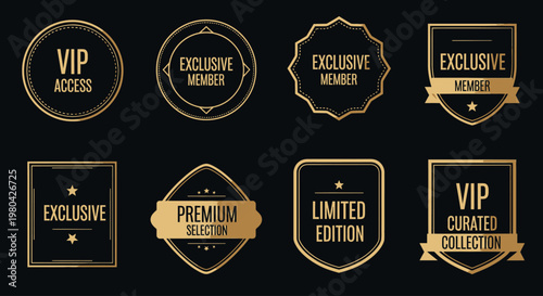 Set of exclusive membership and VIP access golden badges and labels.