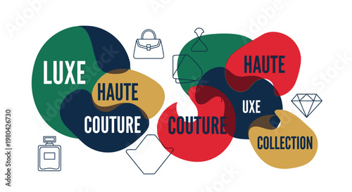 Colorful abstract design with luxury fashion and haute couture elements.